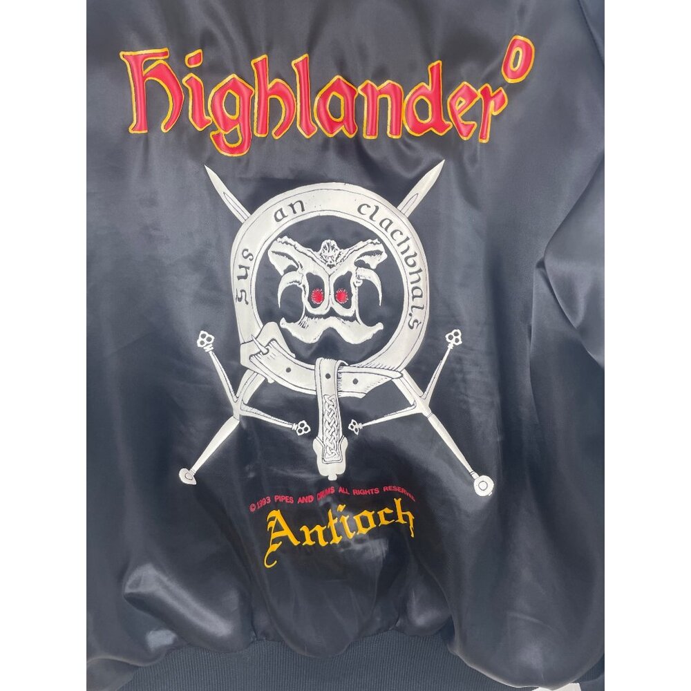Highlander Antioch Vintage Satin Jacket Black Embroidered Lettering Mens Large - Picture 8 of 12